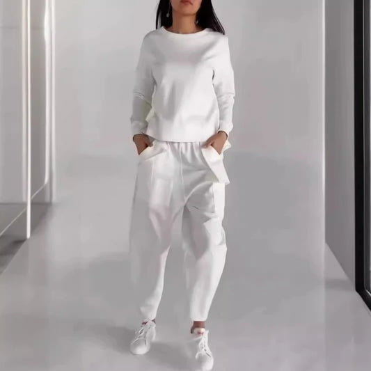 Top Col Rond et Pantalon à Lacets avec Poches