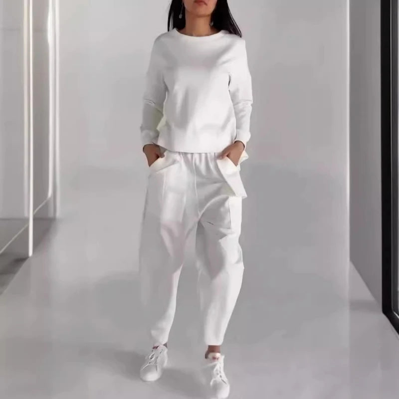 Top Col Rond et Pantalon à Lacets avec Poches 